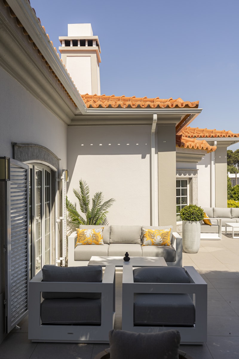Sunlit terrace with outdoor furniture