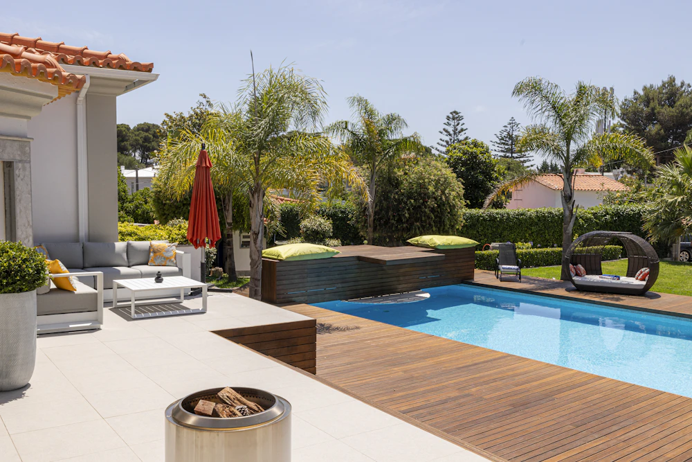 Beautiful backyard with pool and lounge area