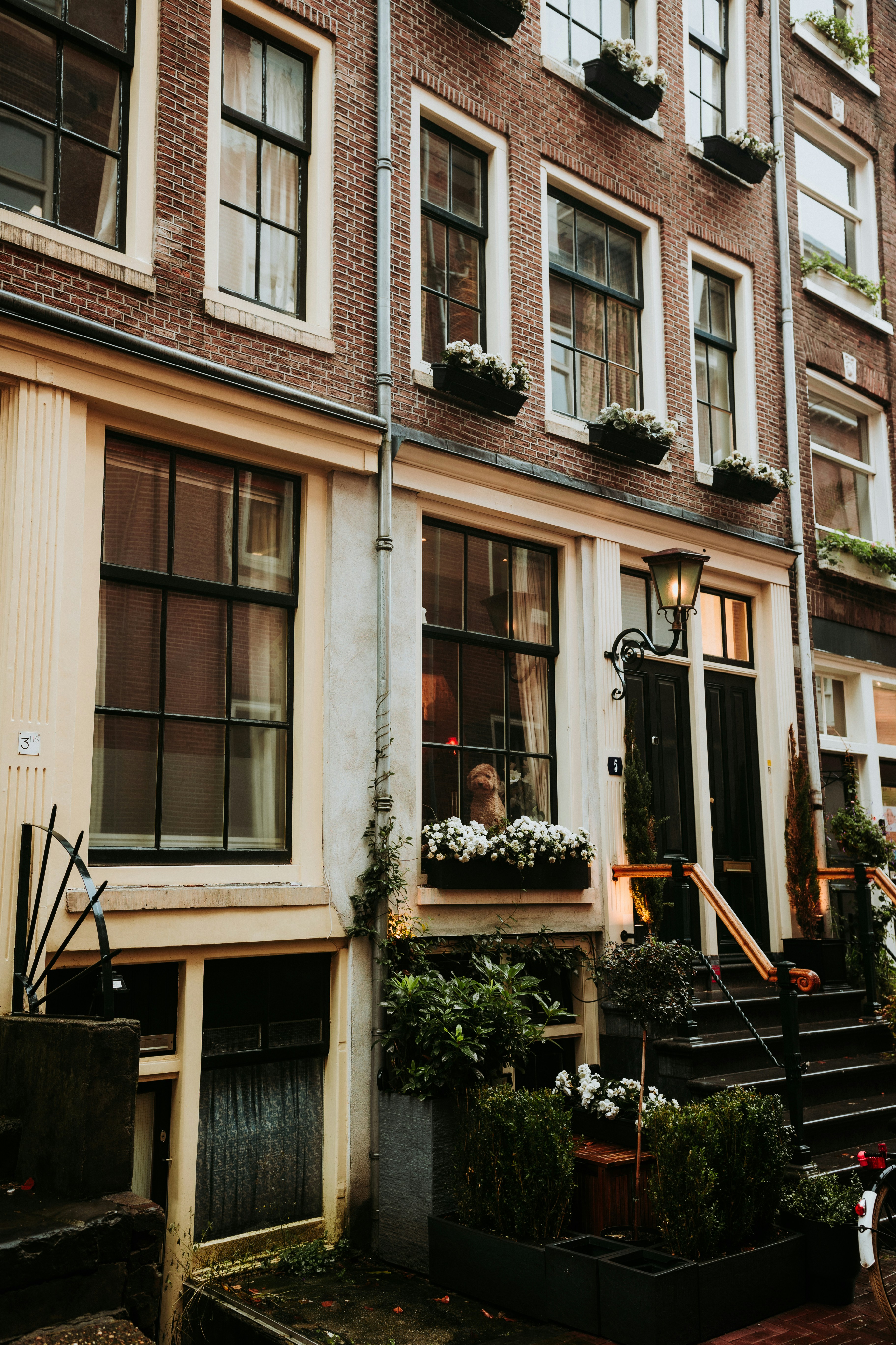 Beautiful, old brick buildings with window boxes.