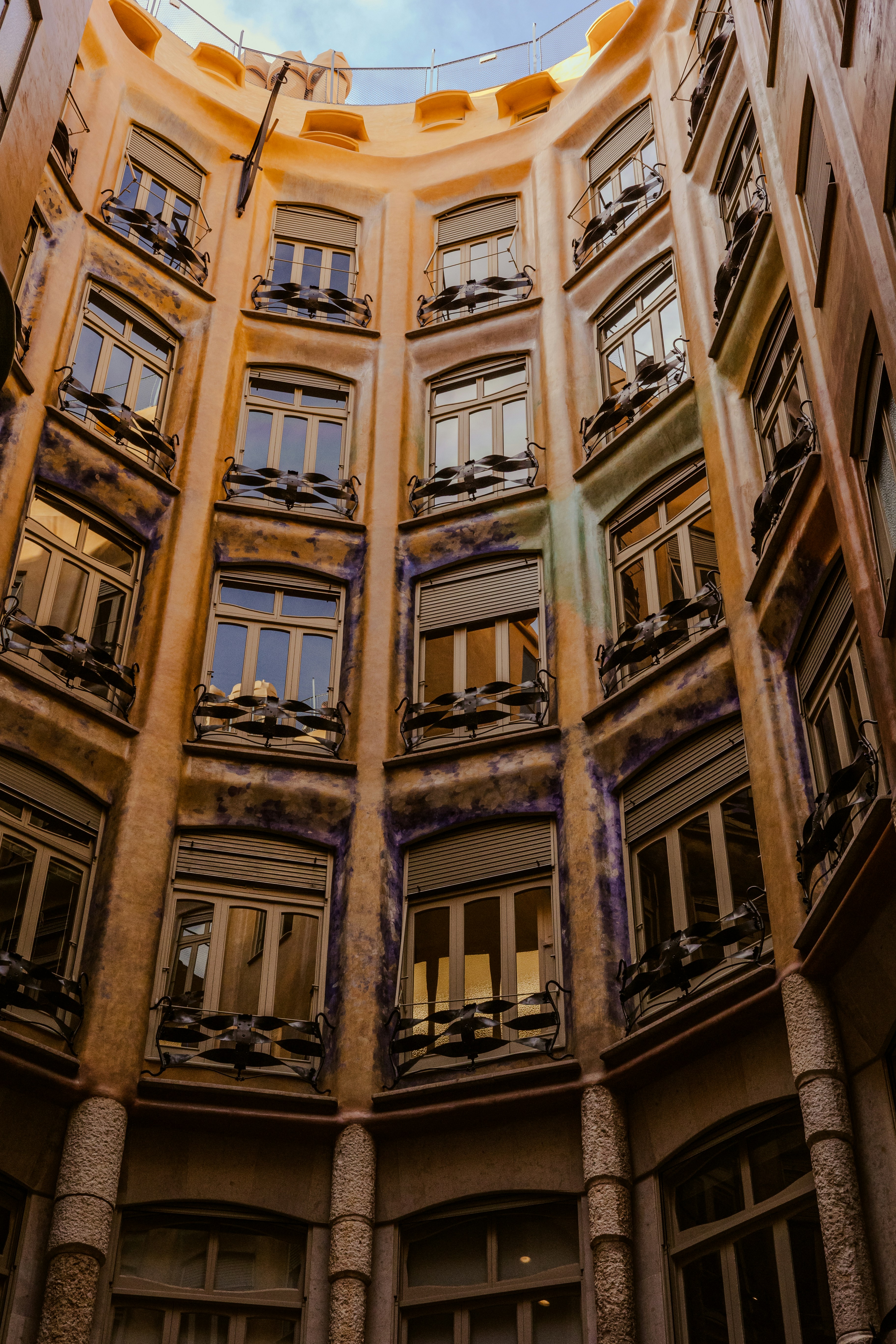 A look up through a building's interior.