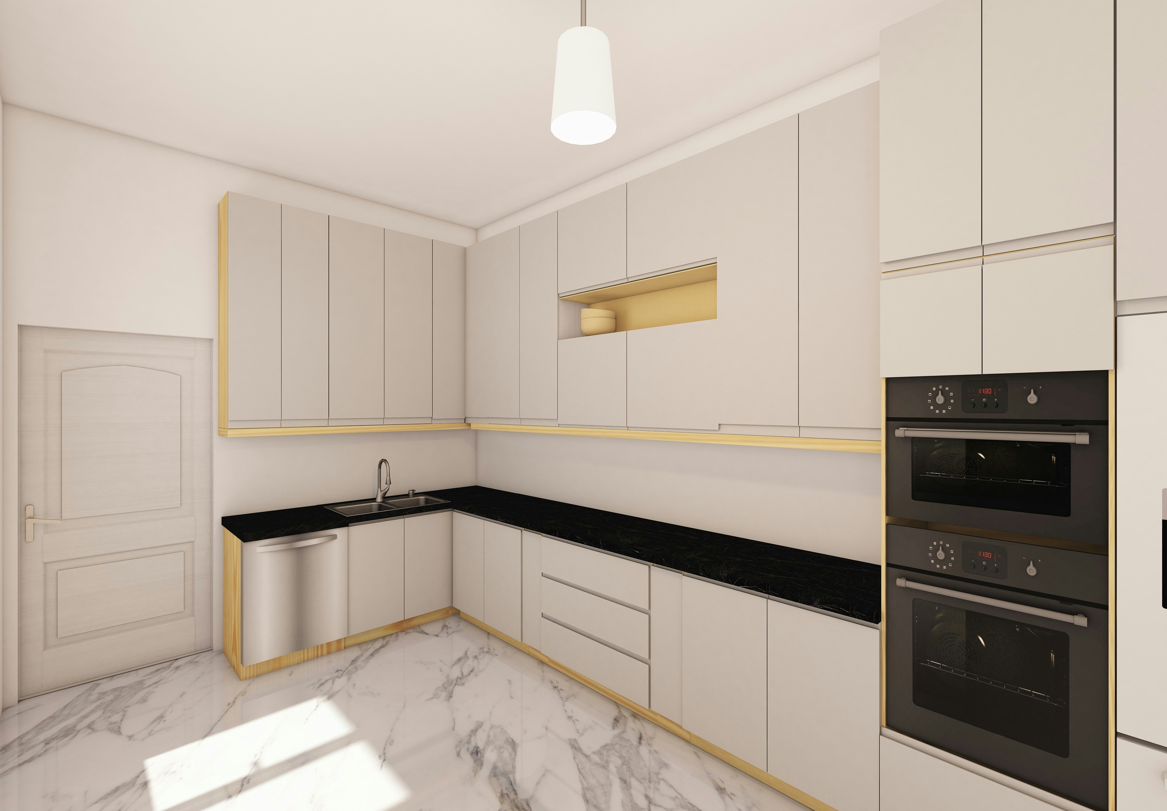 Une cuisine avec un comptoir en marbre et des armoires blanches photo –  Image gratuite de Cuisine sur Unsplash, image size:3000x2084