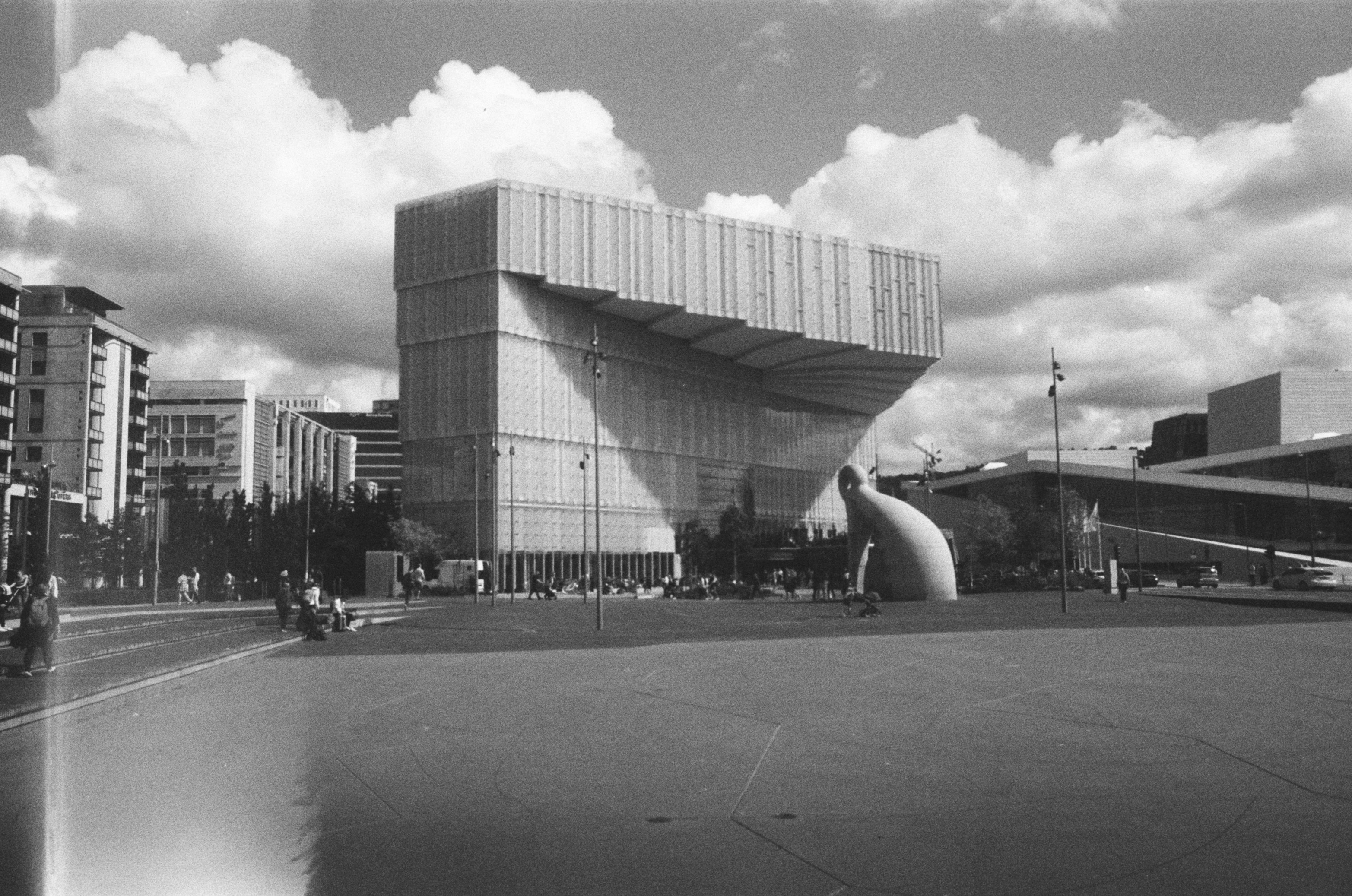 A modern building with a distinctive architectural design.