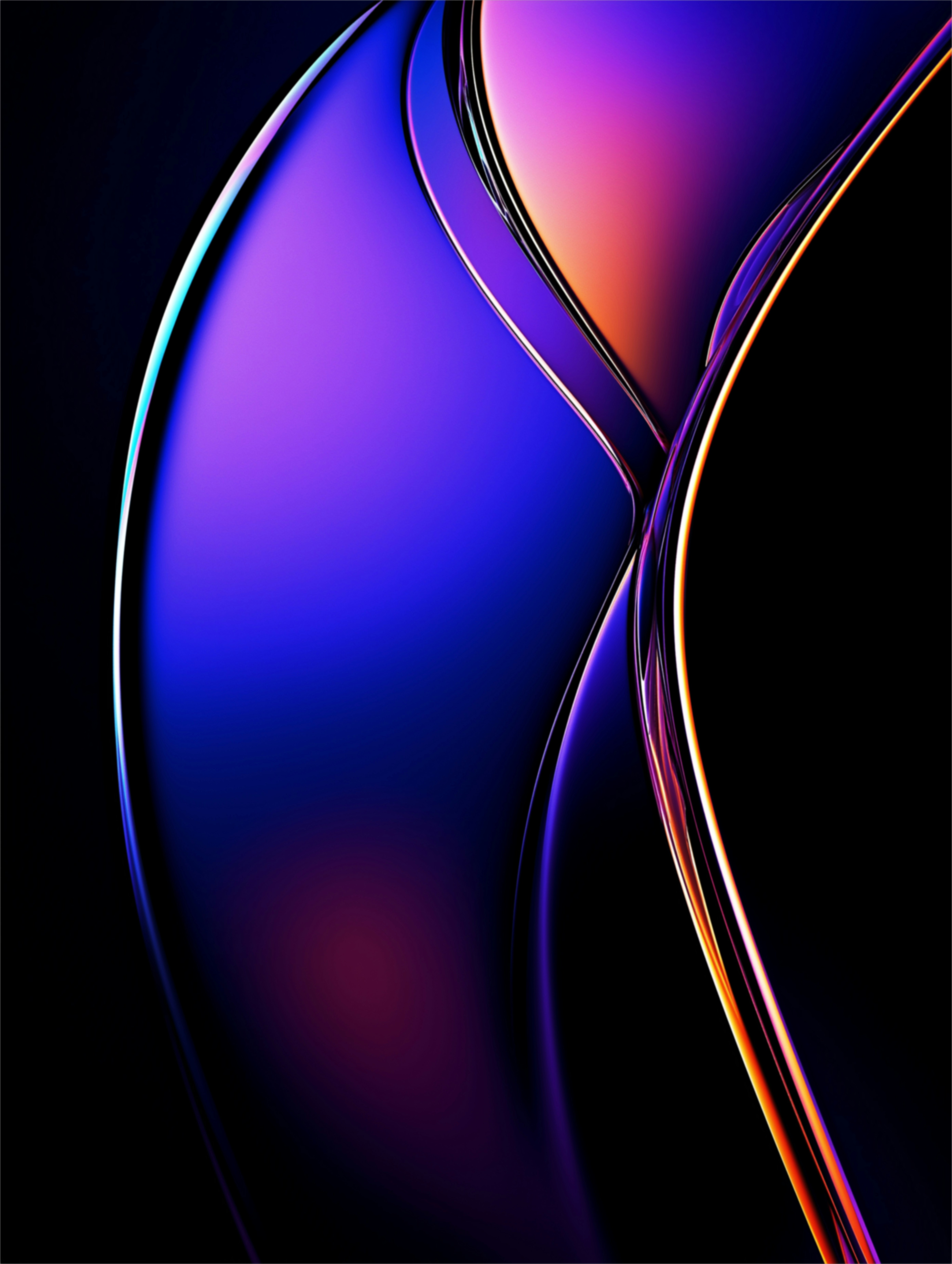 Abstract, colorful shapes are displayed on a dark background