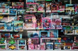 A display of various toys in a store.