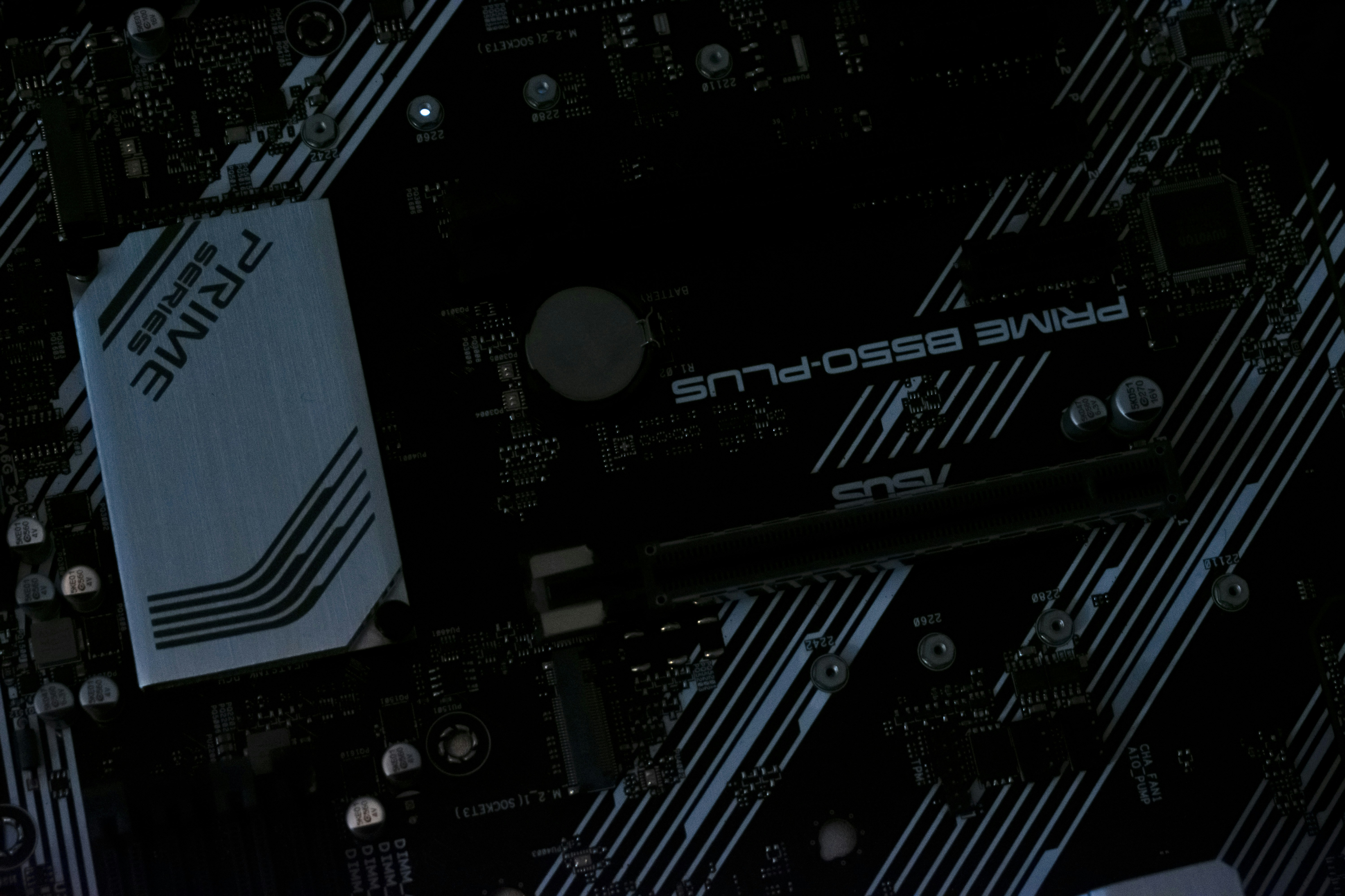 Asus prime b550-plus motherboard close-up view.