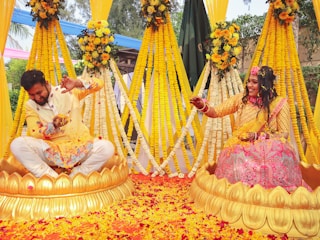 Couple celebrates a traditional, colorful wedding ritual.