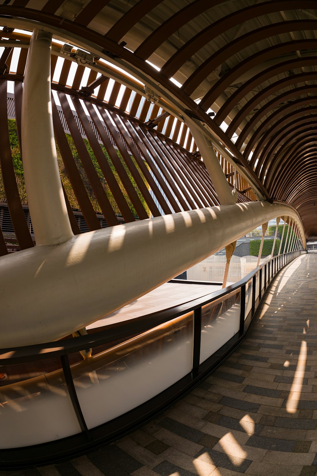 Pont del Mar: A modern curved pedestrian bridge with clean architectural lines and minimalist concrete structure