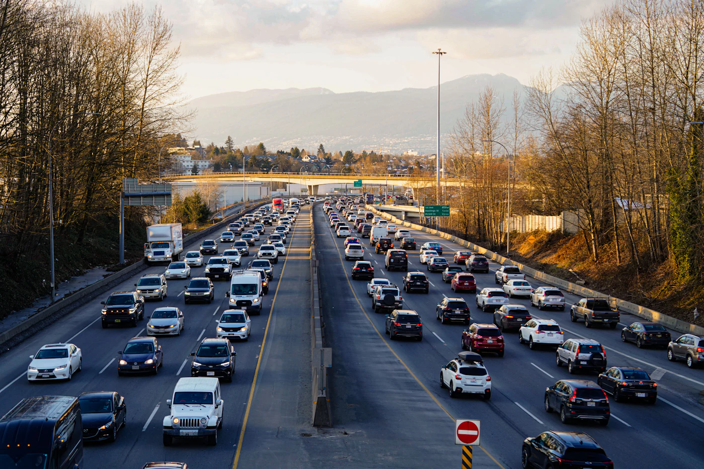 Heavy traffic on a multi-lane highway