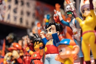 Animated figures are standing in a row.