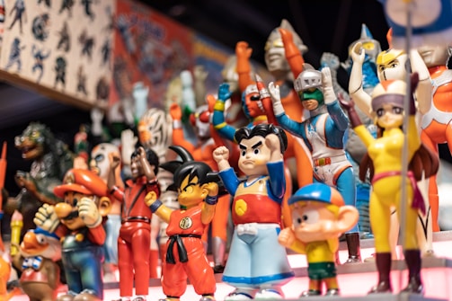 A collection of vintage superhero toys.