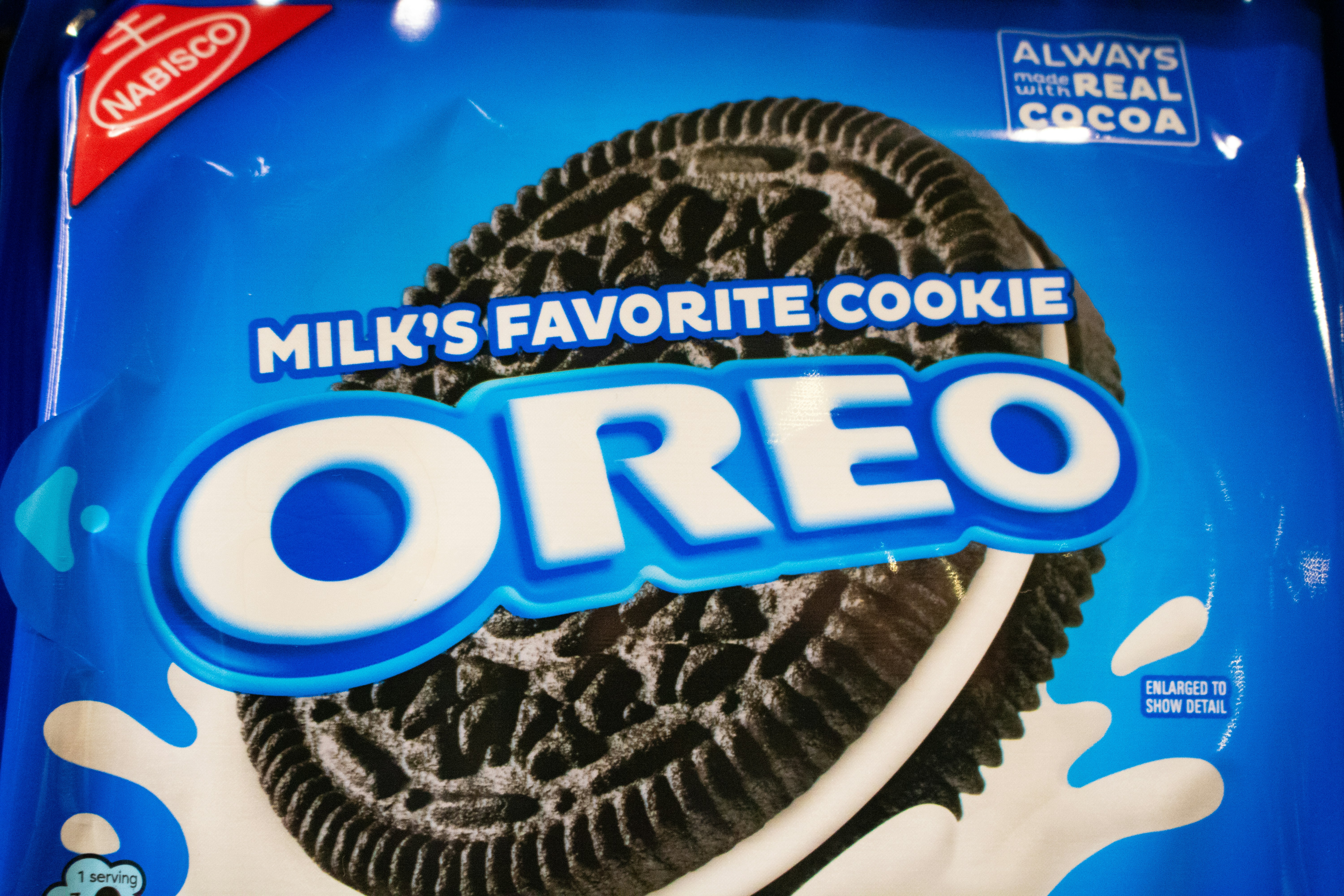An oreo package, milk's favorite cookie.