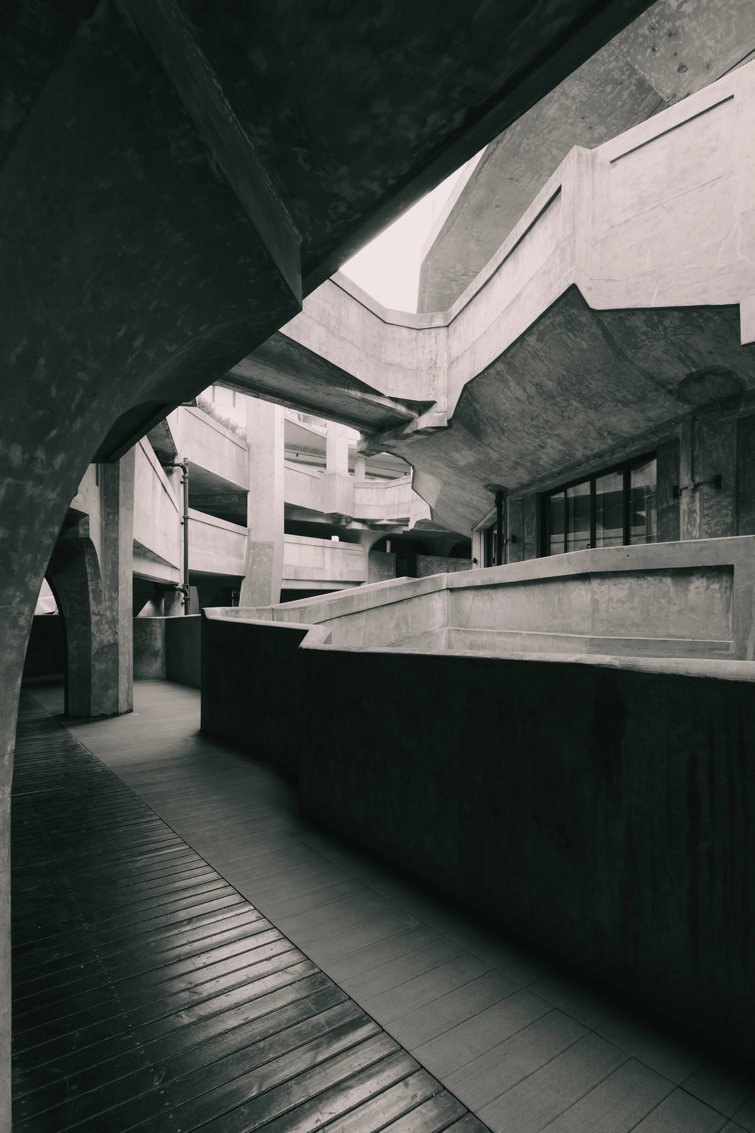 Concrete structure photographed in hard backlight