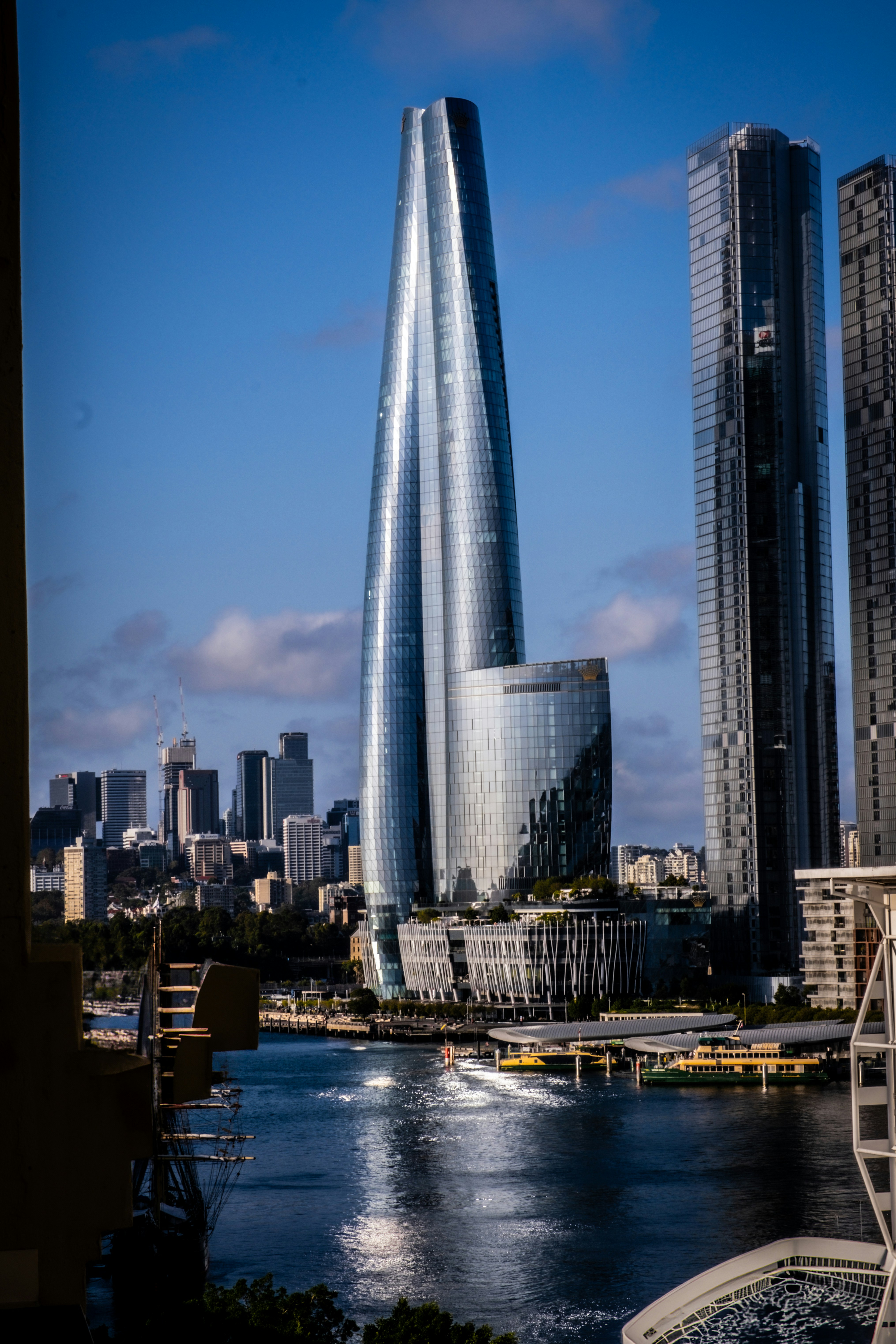 Modern skyscrapers tower over a vibrant city skyline.