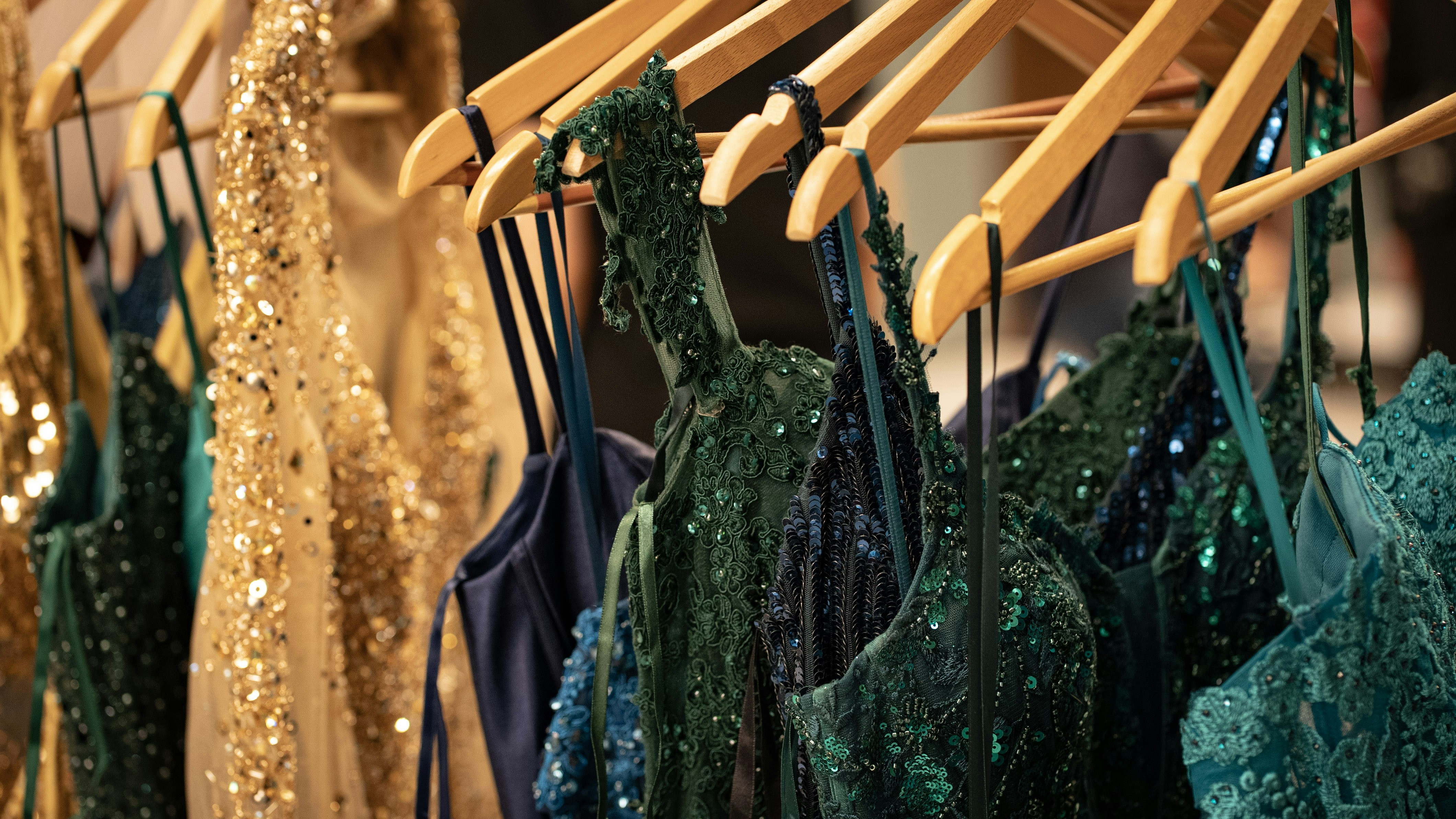 Sparkling dresses on rack