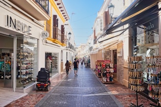 A european shopping street scene is shown.