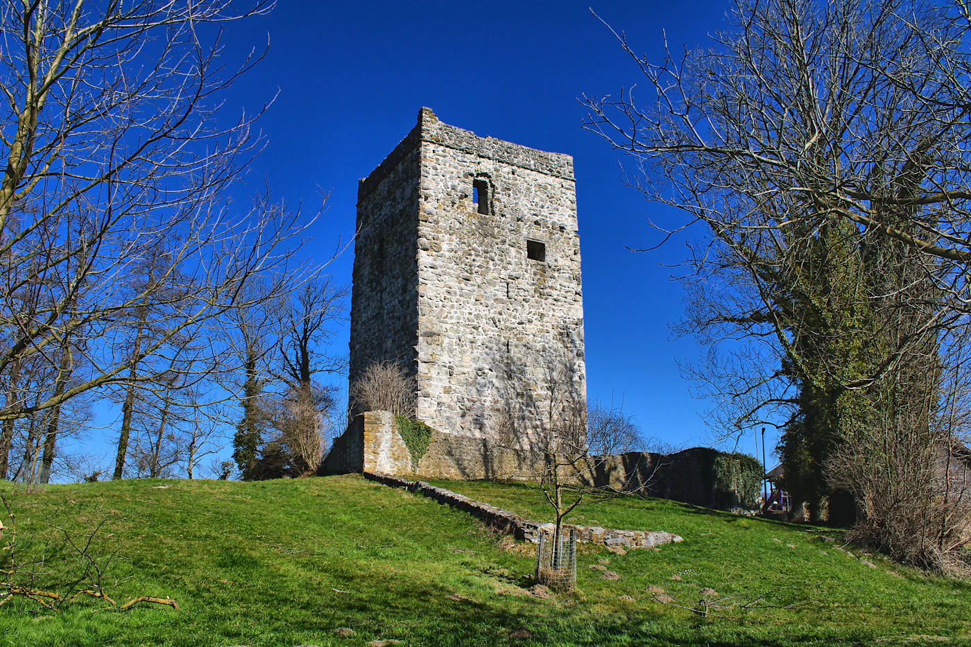 A medieval hilltop castle tower in the Middle Rhine Valley