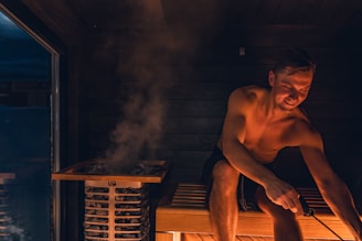 Man enjoying a relaxing time in a sauna.