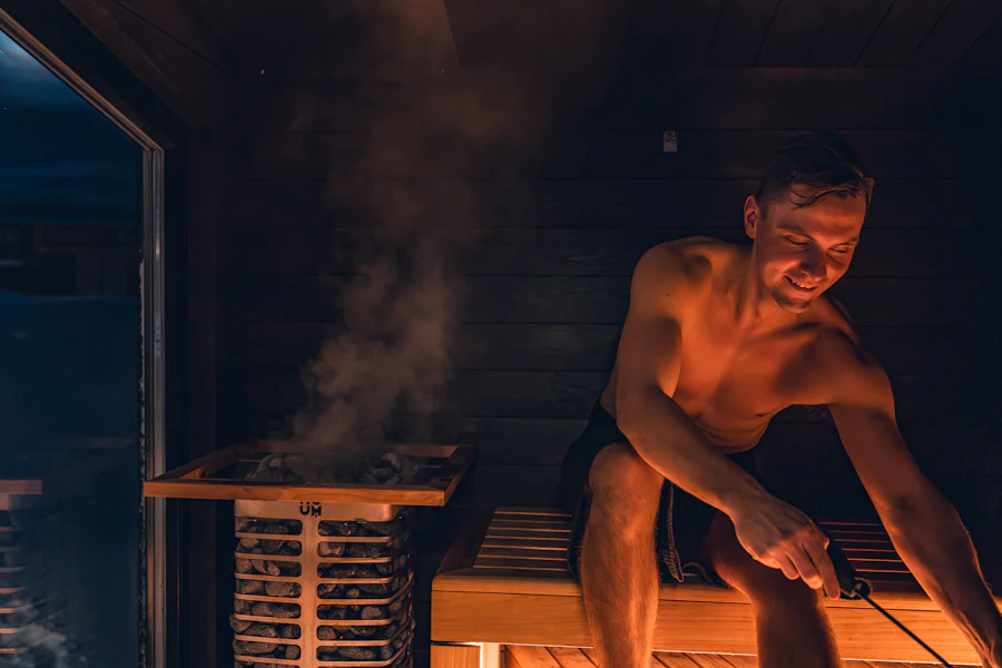 A beautifully appointed home sauna — the kind of purchase our specialists help you get exactly right