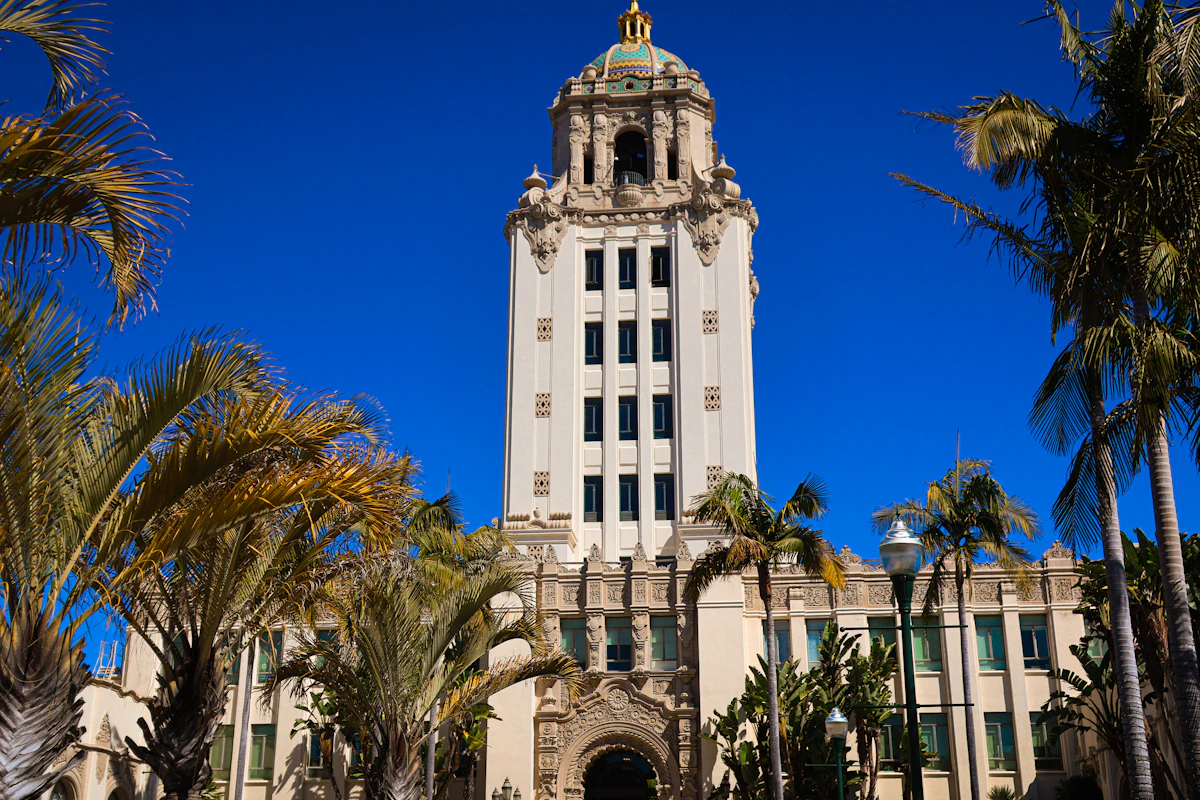 Beverly Hills civic architecture and palms