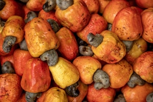 A pile of fresh, ripe cashew apples.