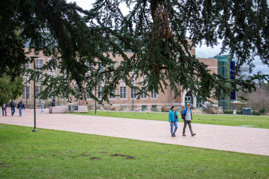 Students walking together on campus near UT Austin