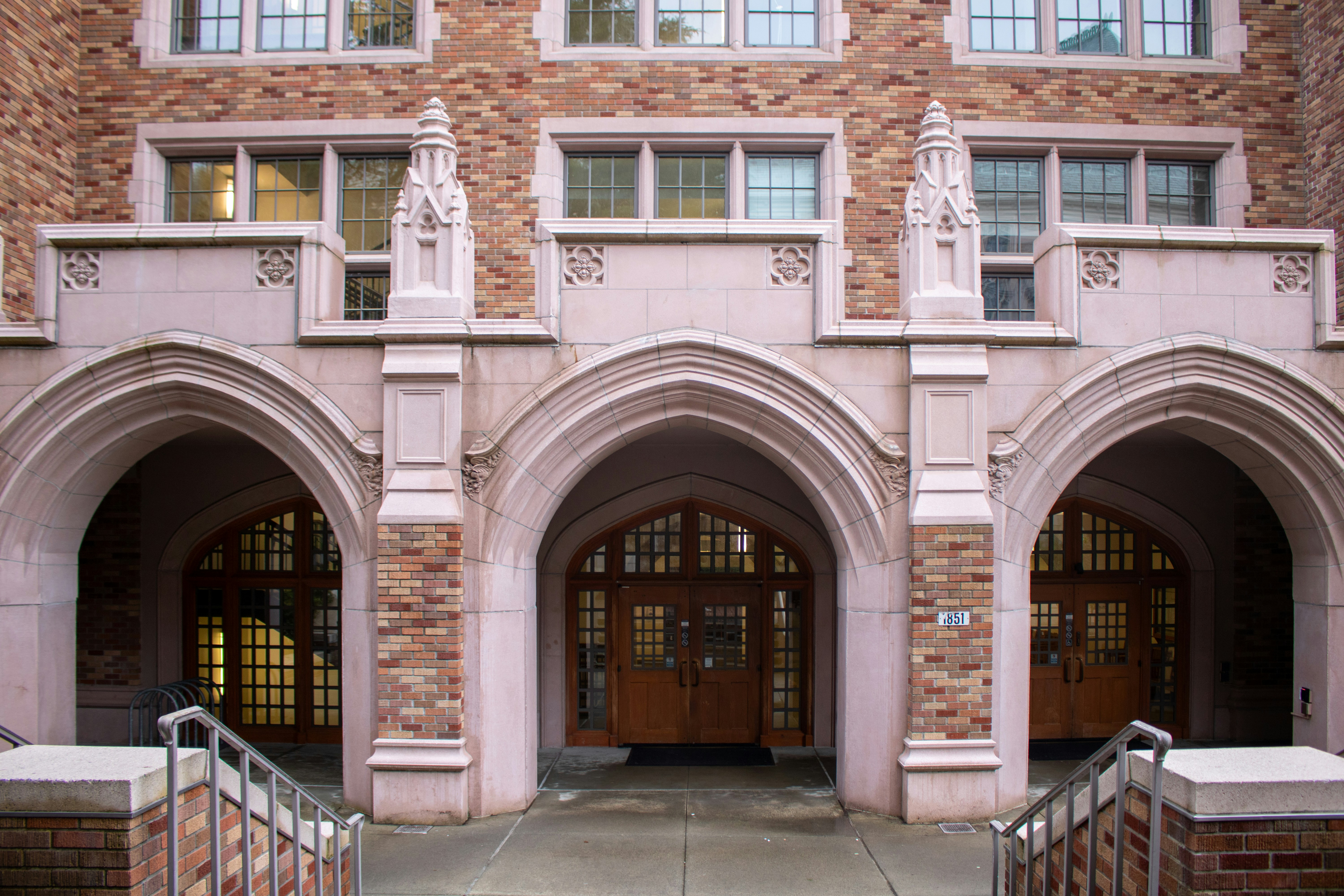 University campus with students