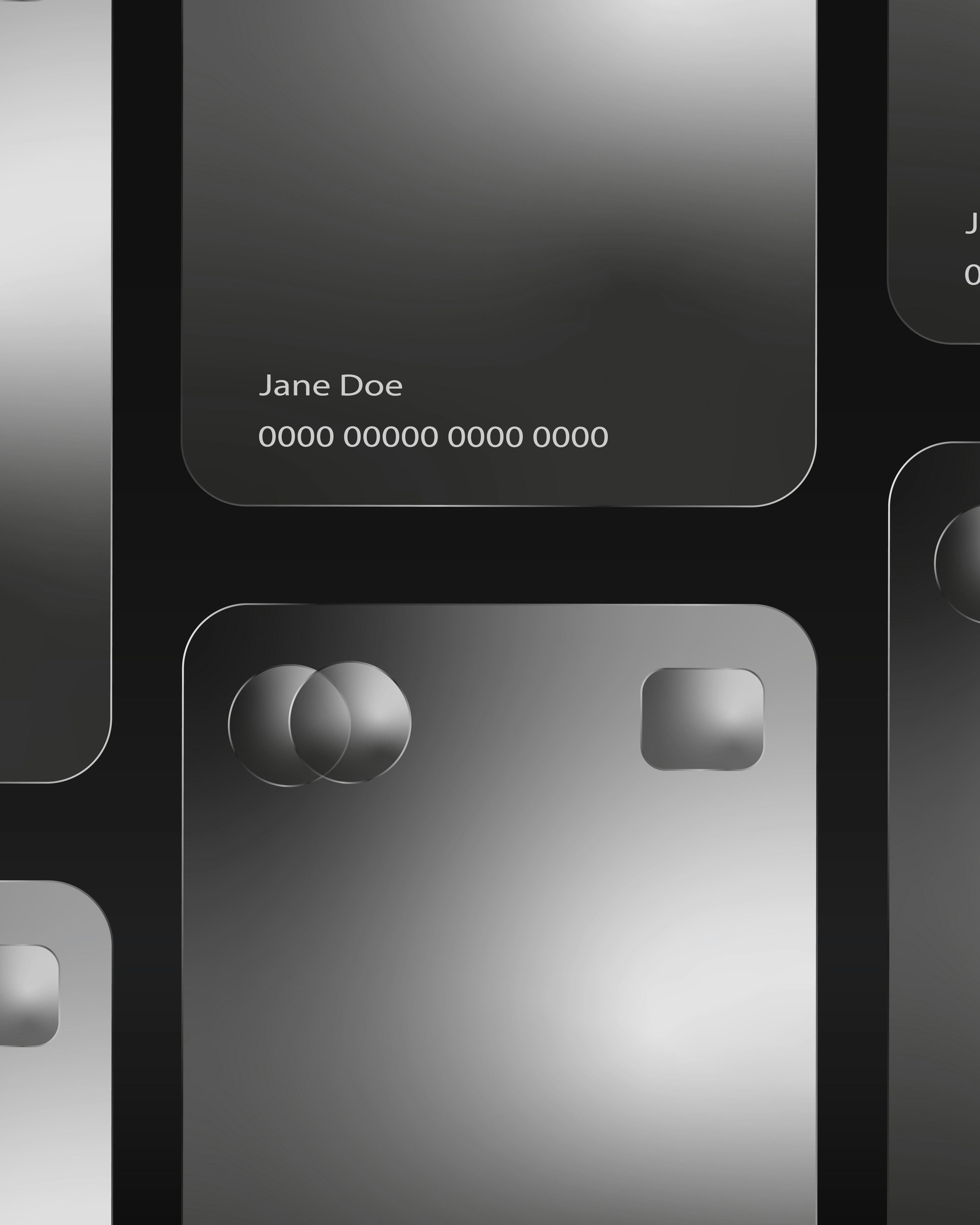 Credit cards of a modern design are displayed.