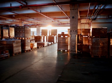 Warehouse storage filled with pallets of goods.