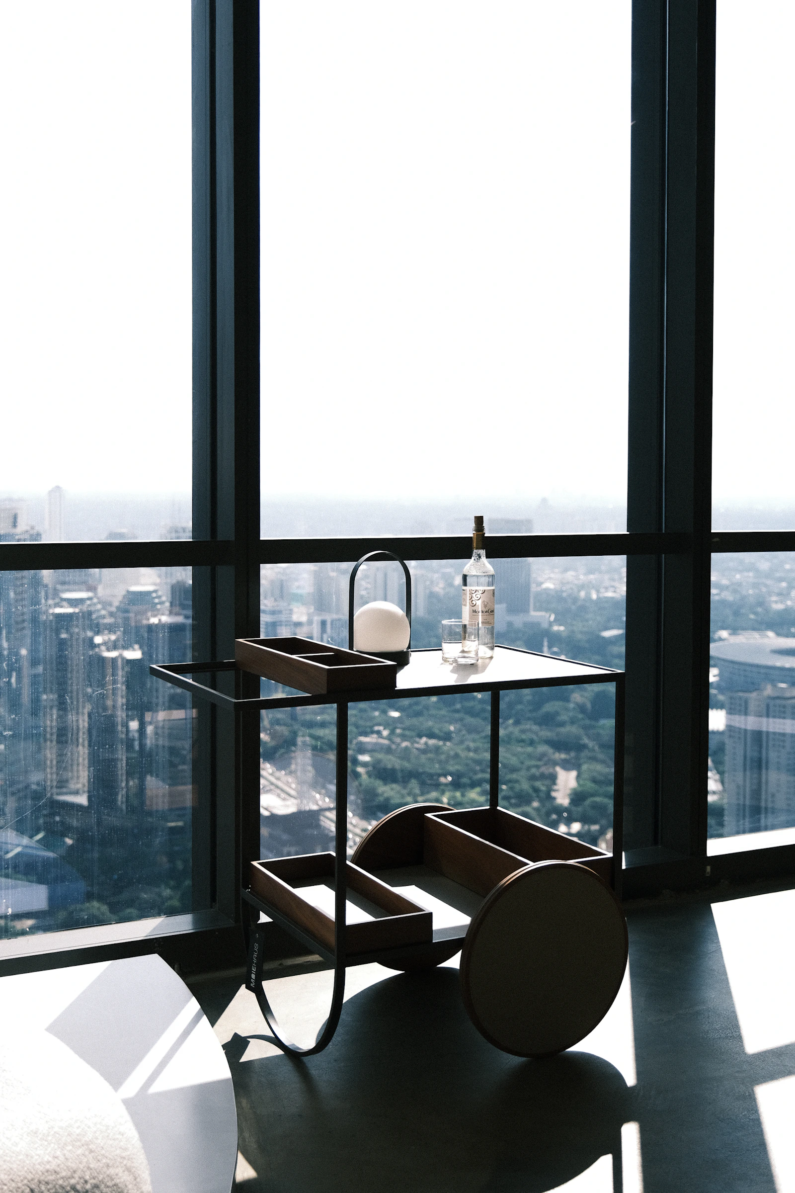 Office table overlooking a city