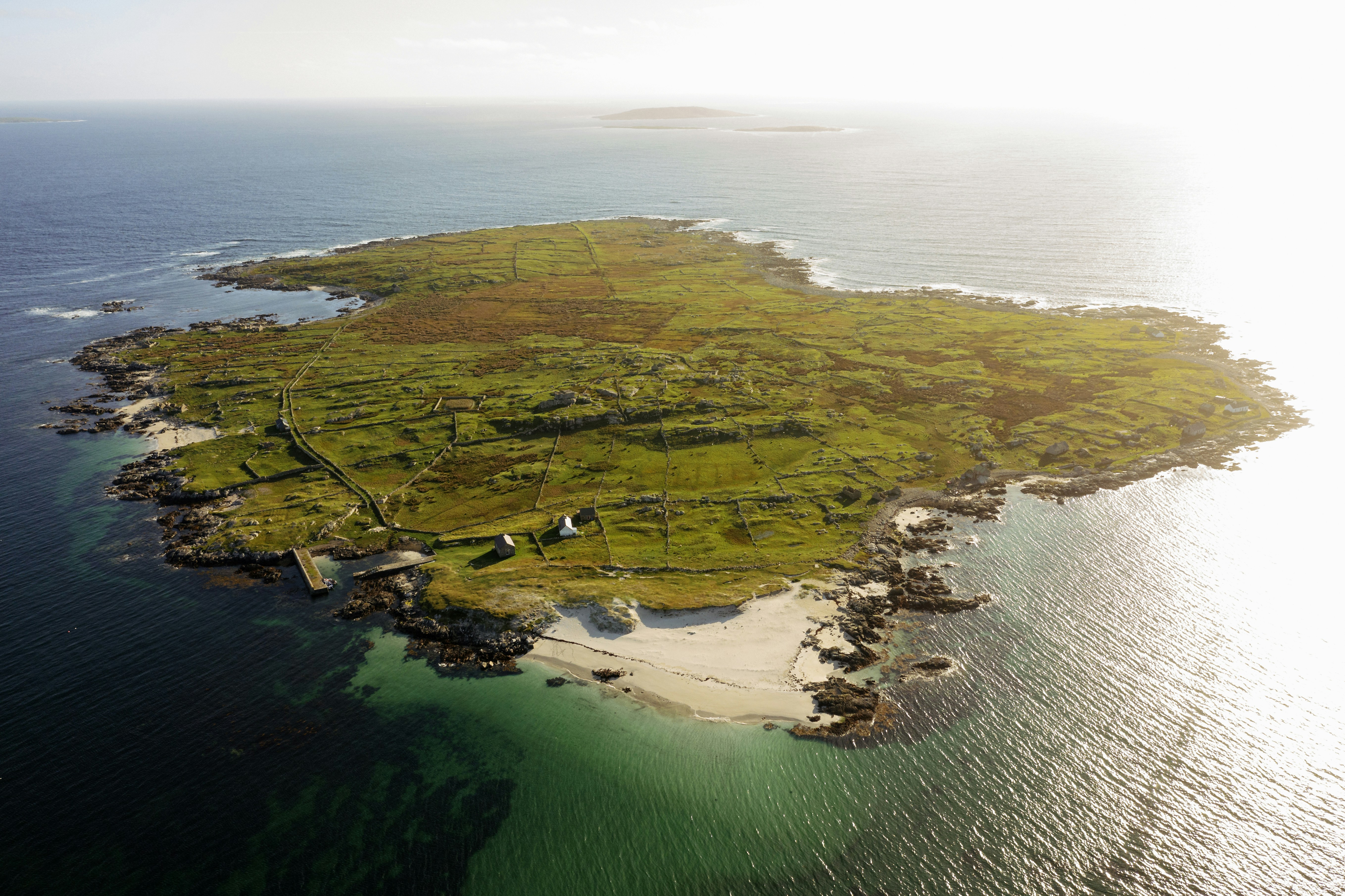 A small green island nestled in the ocean.