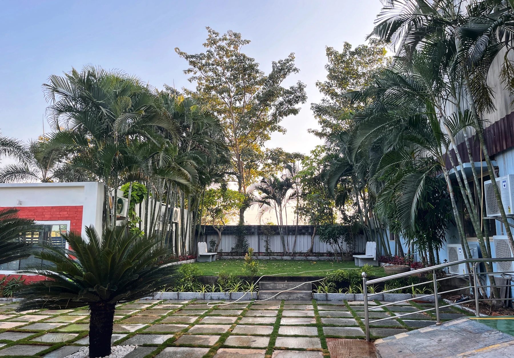 Well-manicured landscaped garden courtyard
