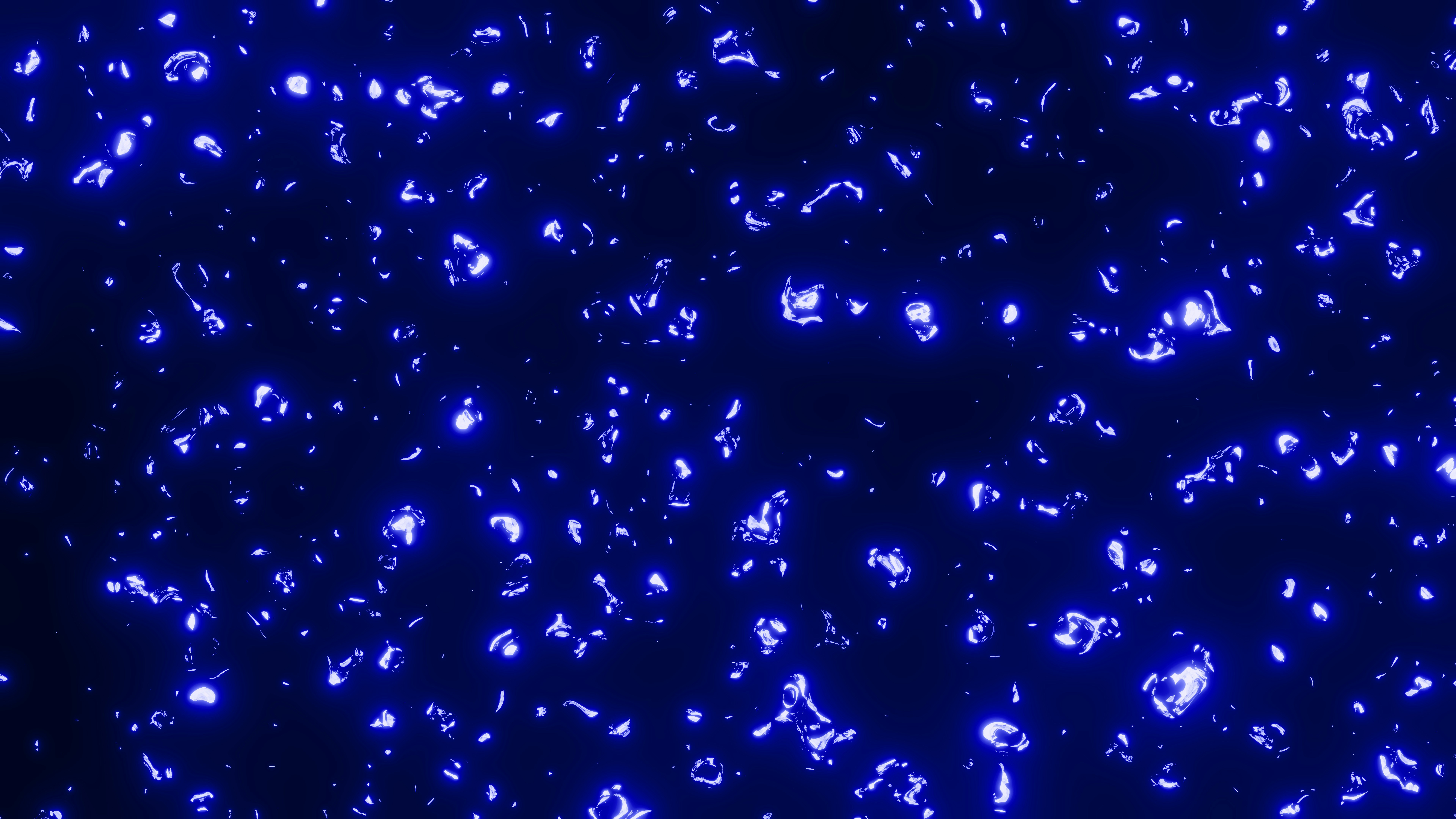 Blue glowing particles float against a dark background.