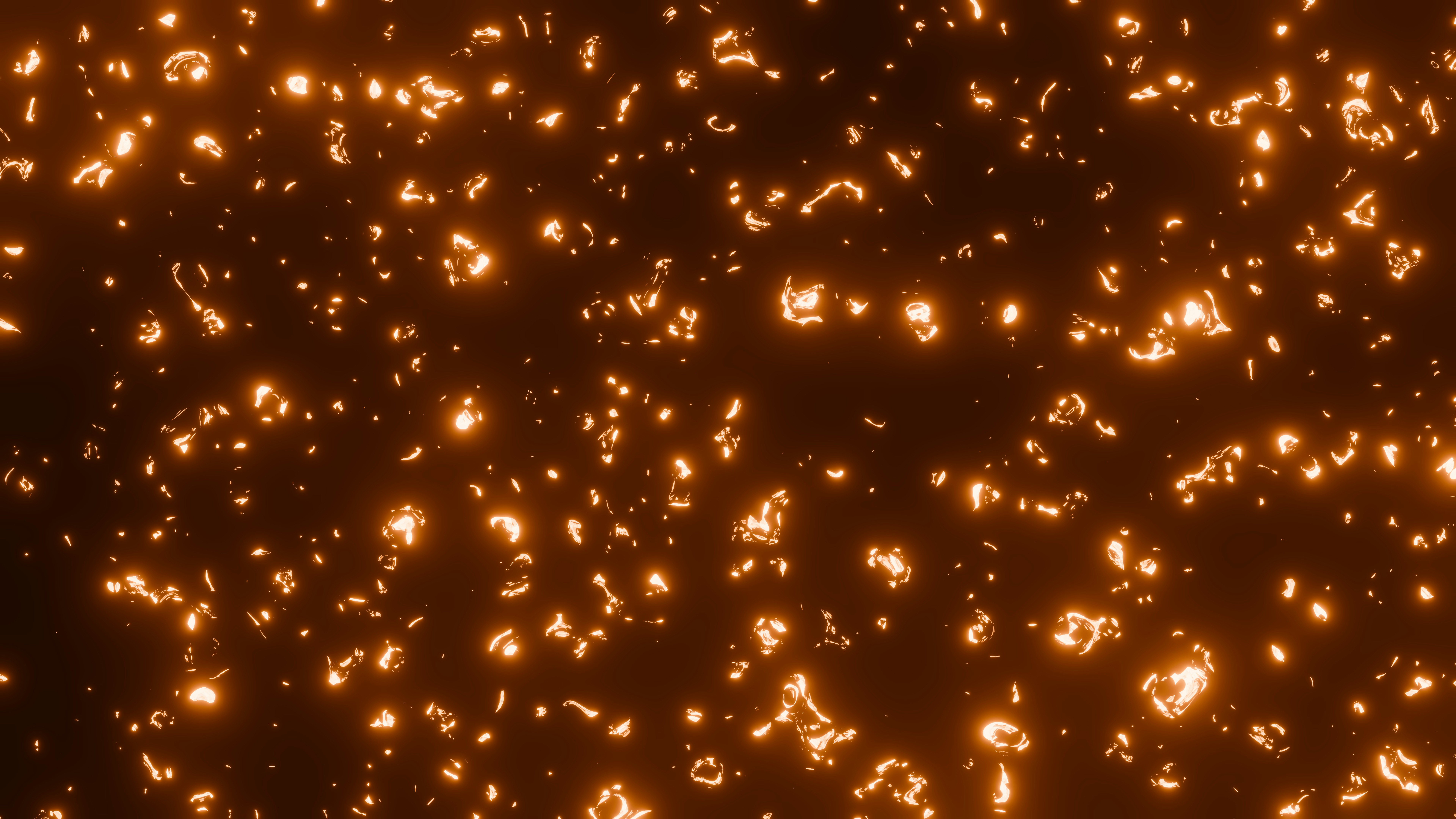 Glowing particles appear in an orange-brown background.