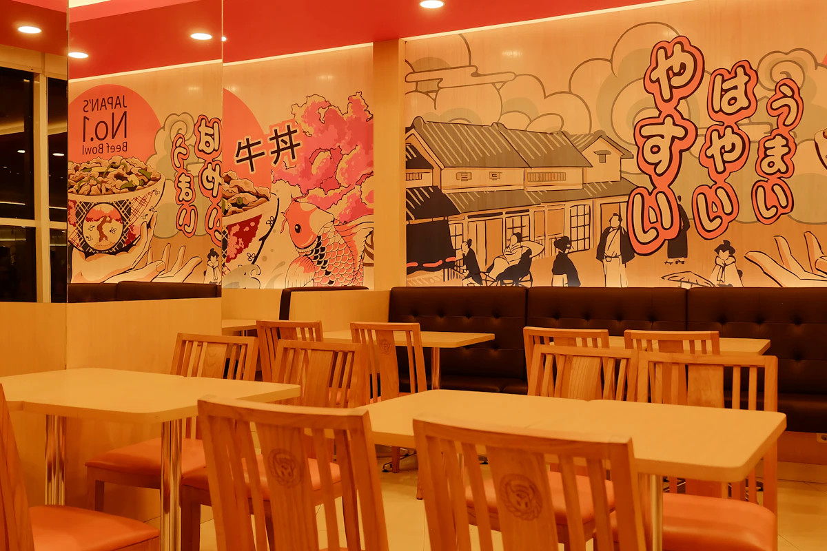 Warmly lit Japanese restaurant interior