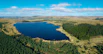 An aerial view of a beautiful lake landscape.