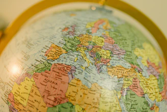 Close-up of a globe, showcasing european and african countries.