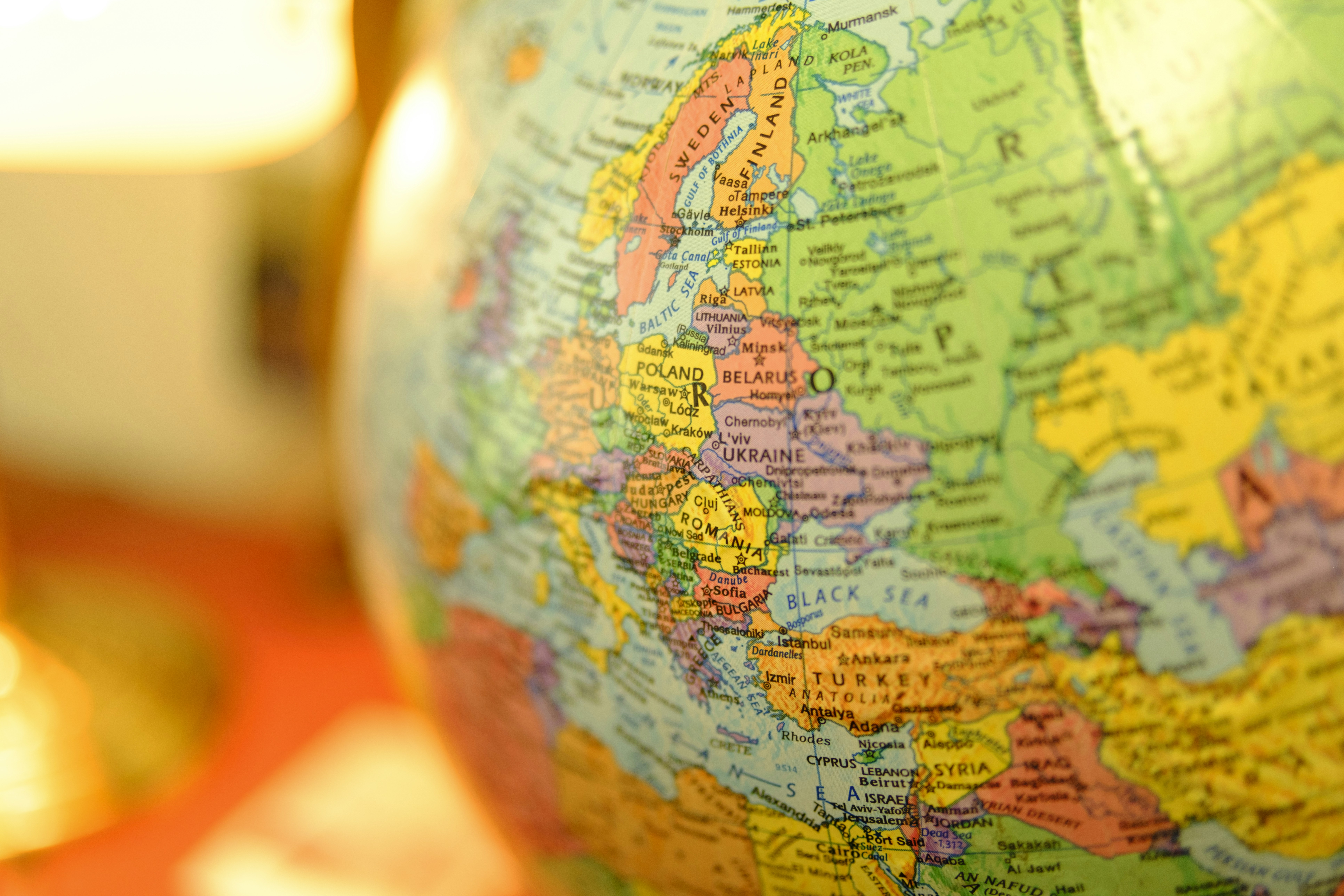 Close-up of a globe featuring Europe