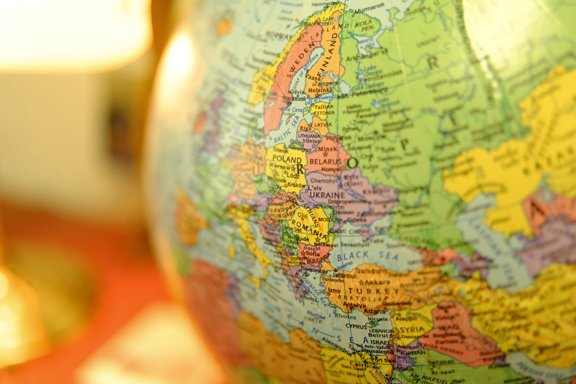 Close-up of a globe featuring europe.