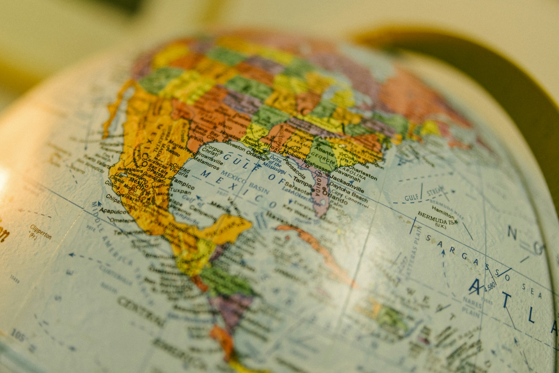 A colorful globe showing north america.