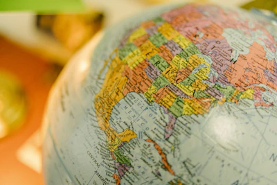 A colorful globe shows north america.
