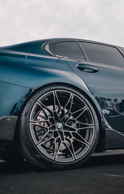 A close-up of a BMW car wheel.