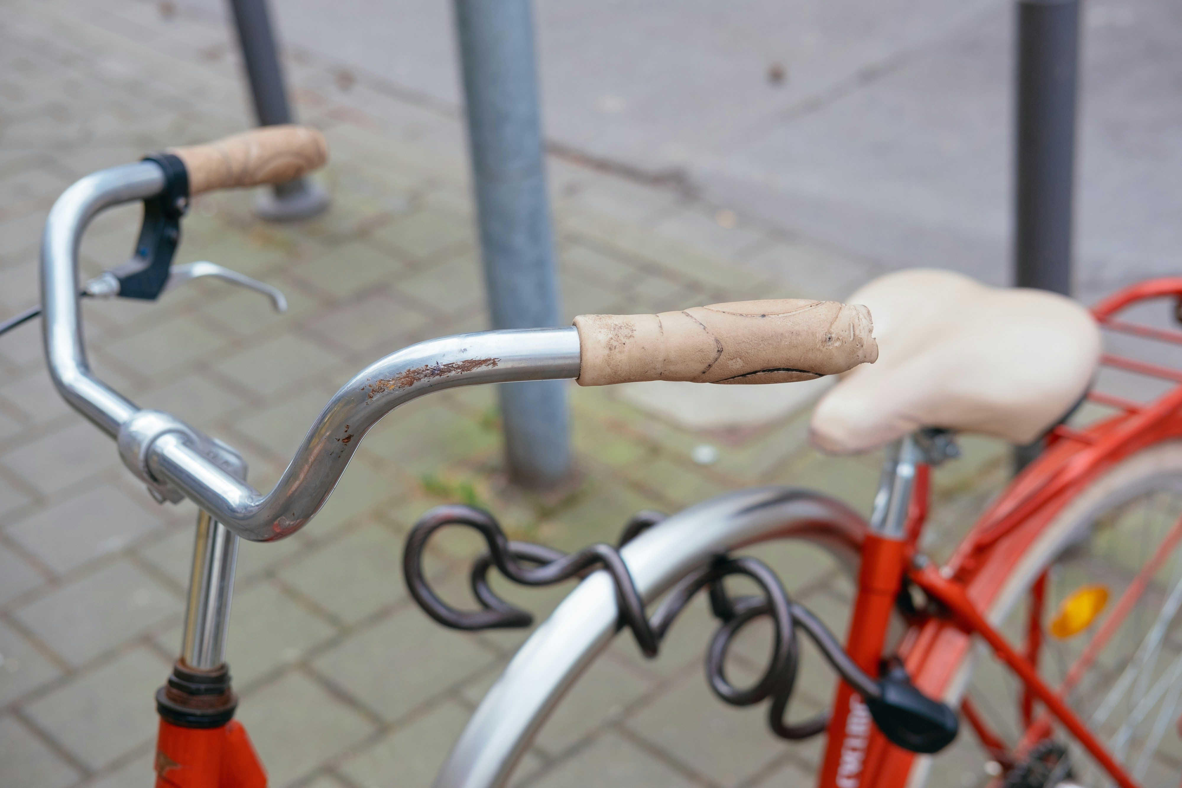 Close-up of bicycle handlebars and seat