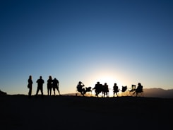 People gather outdoors, watching the sunset.
