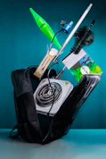 Hookah equipment and electric burner come out of the bag.