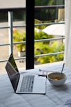 Laptop, breakfast, and a scenic view.