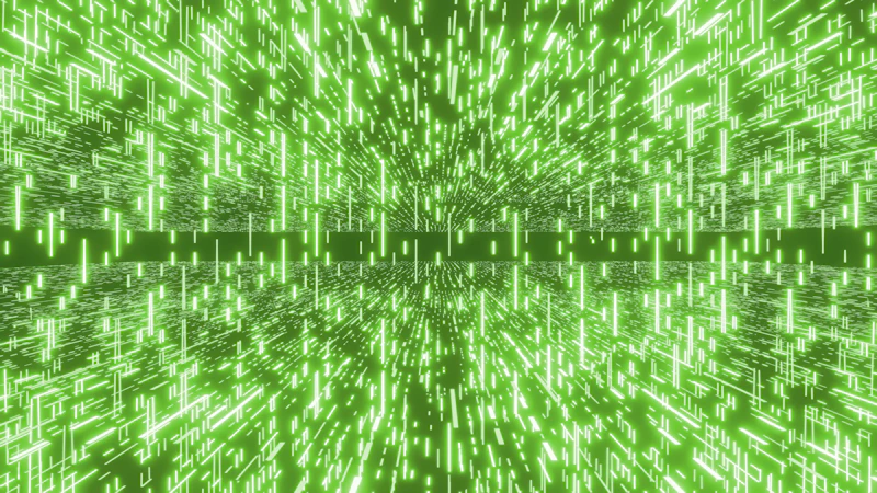 Green data streams forming a digital tunnel