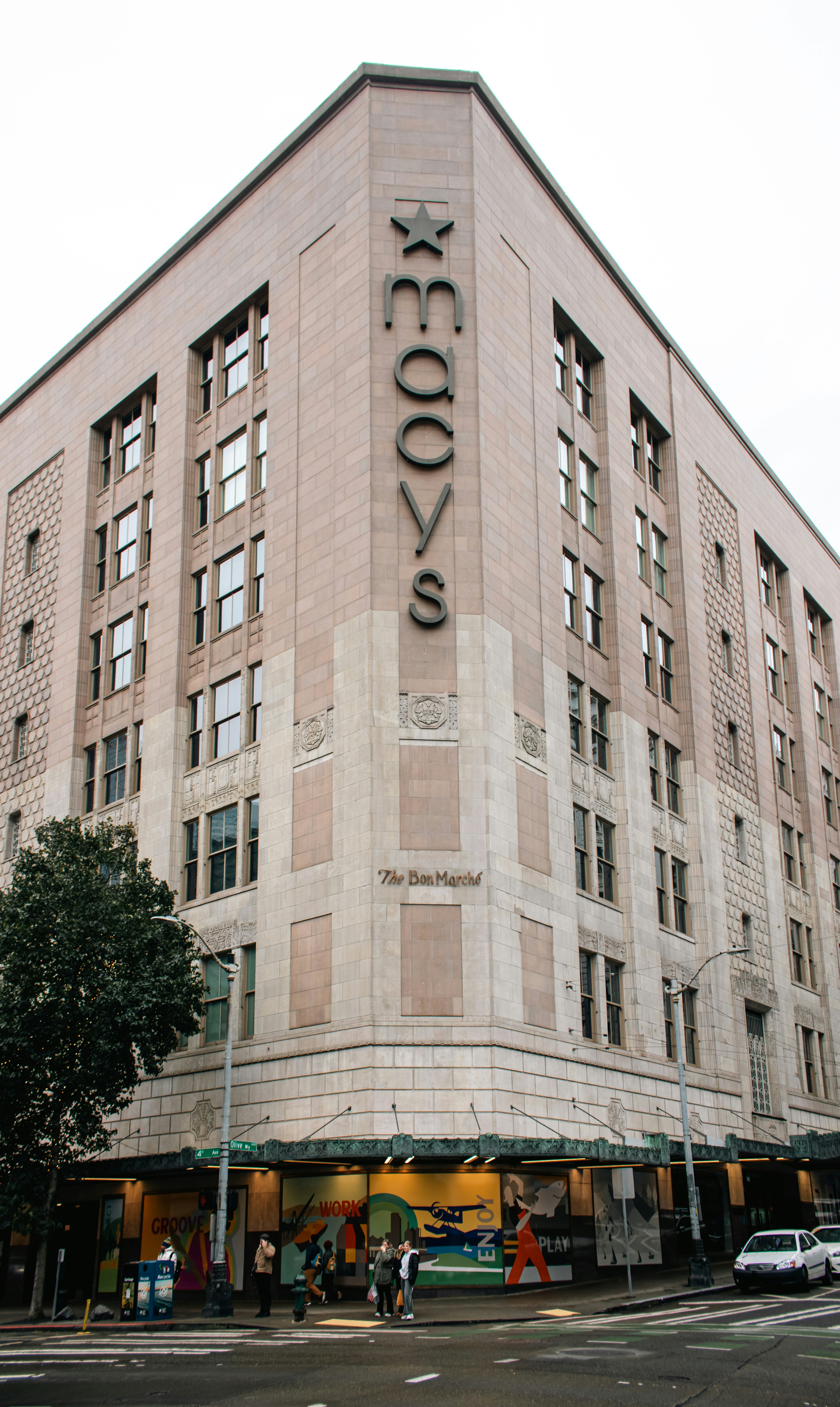 Macy's department store building at a city intersection.