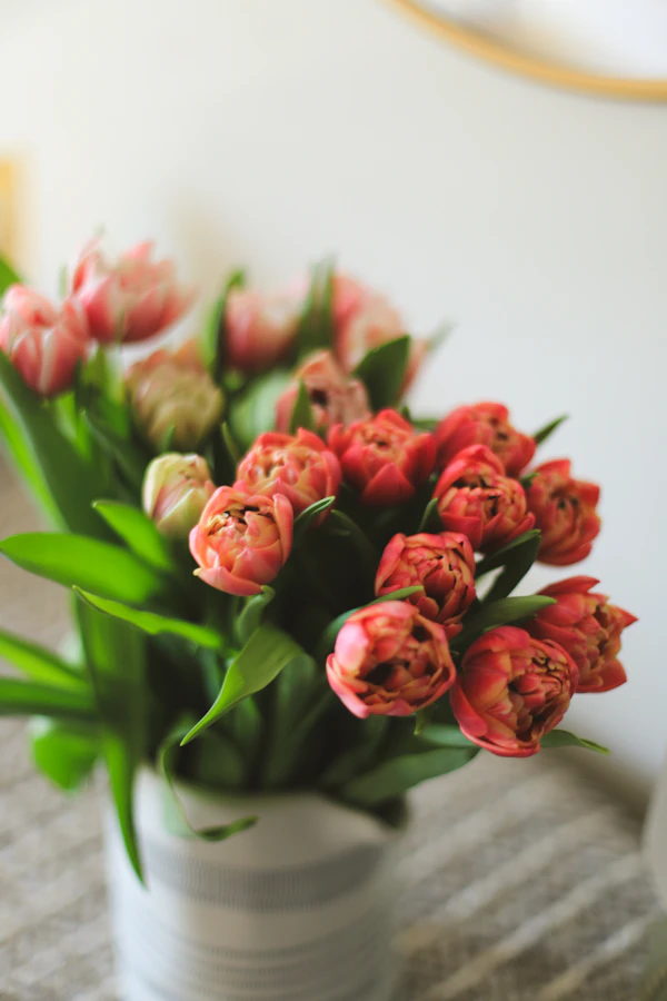 Coral and pink tulip bouquet