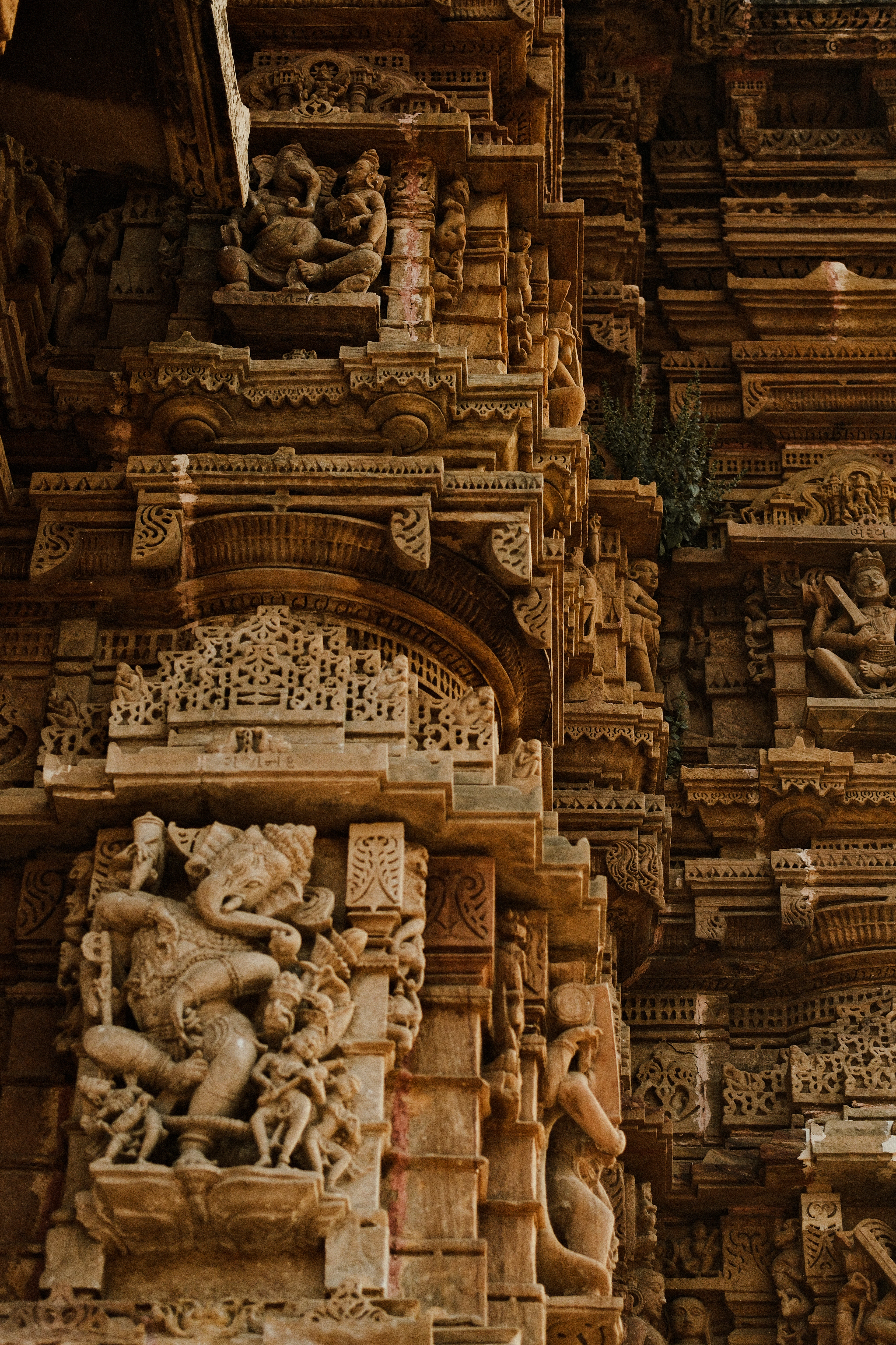 Intricate stone carvings on an ancient wall