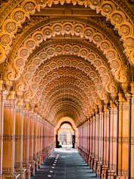 Intricate architectural detail in a long corridor.